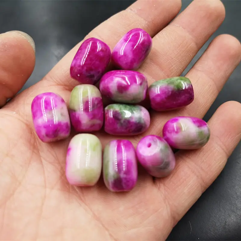 DIY Jewelry Accessories Pink Peach Blossom Jade Bucket Beads Loose Beads Tube Beads Peach Blossom Stone