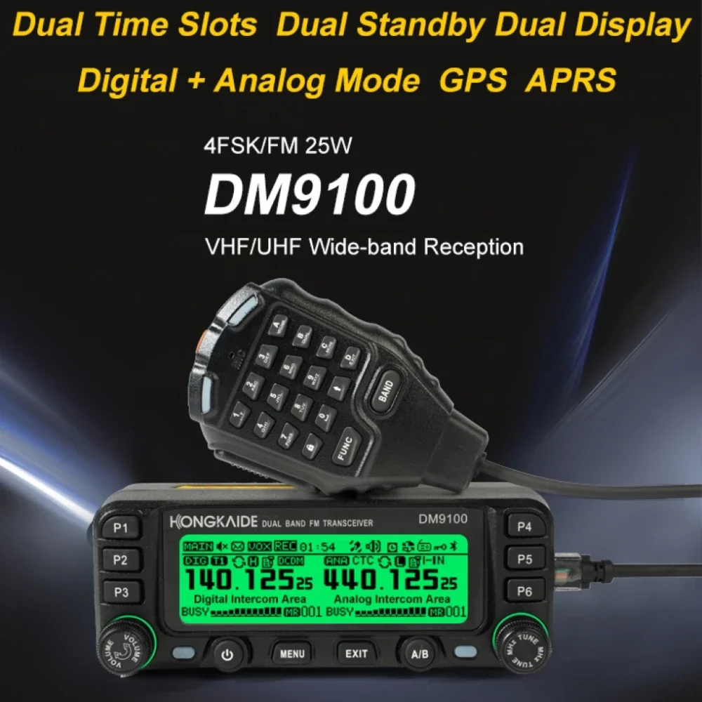 

ZASTONE DM9100 25W 4FSK/FM VHF/UHF Wide-band Reception Dual Time Slots Dual Standby Dual Display Digital + Analog Mode GPS APRS