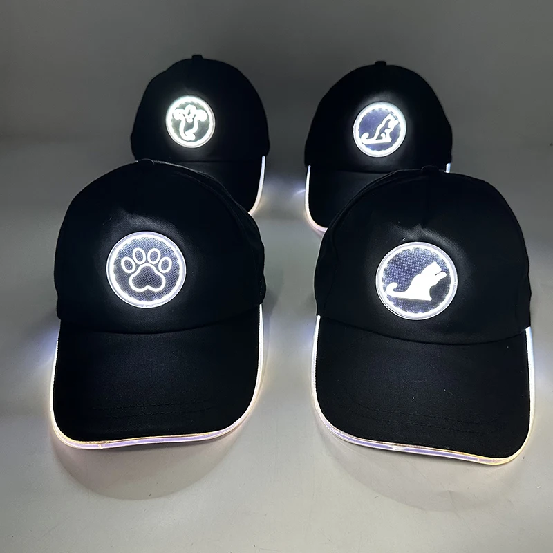 Nowe Czapki z Daszkiem Bejsbolówki Logo Zwierzęca Czapka Fluorescencyjna Czapka Męska Damska Dekoracja Świecąca Czapka Nocna Migająca w Ciemności