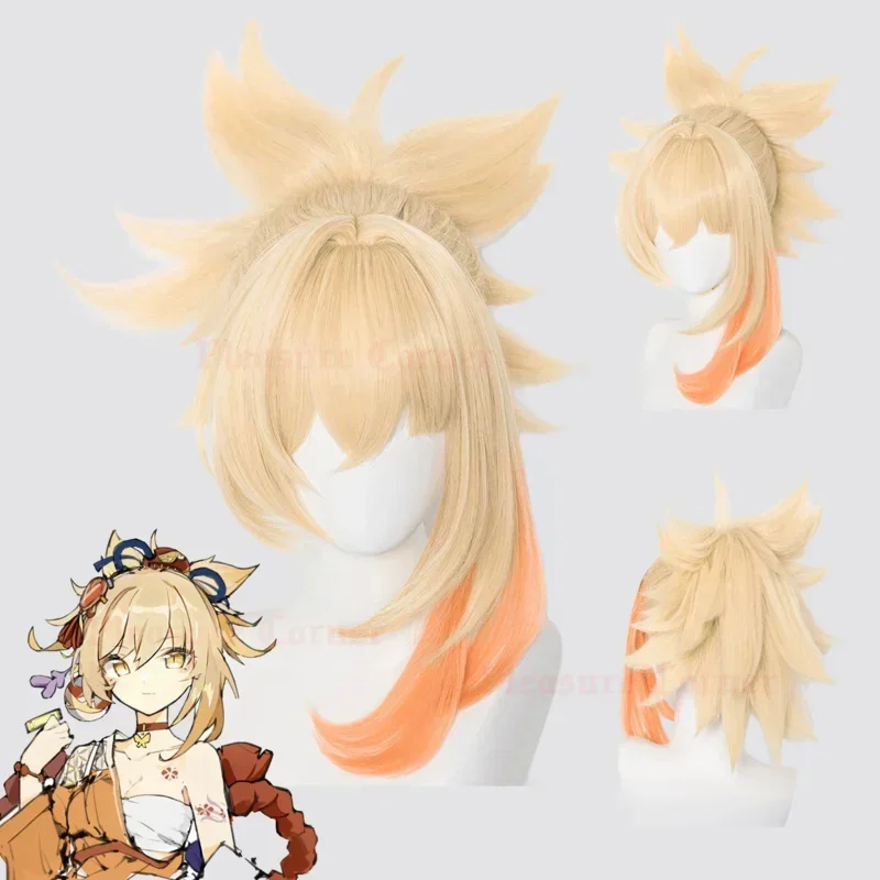 

Genshin Impact Yoimiya Cosplay Wigs Props Heat Resistance Synthetic Wig Built In Hairnets