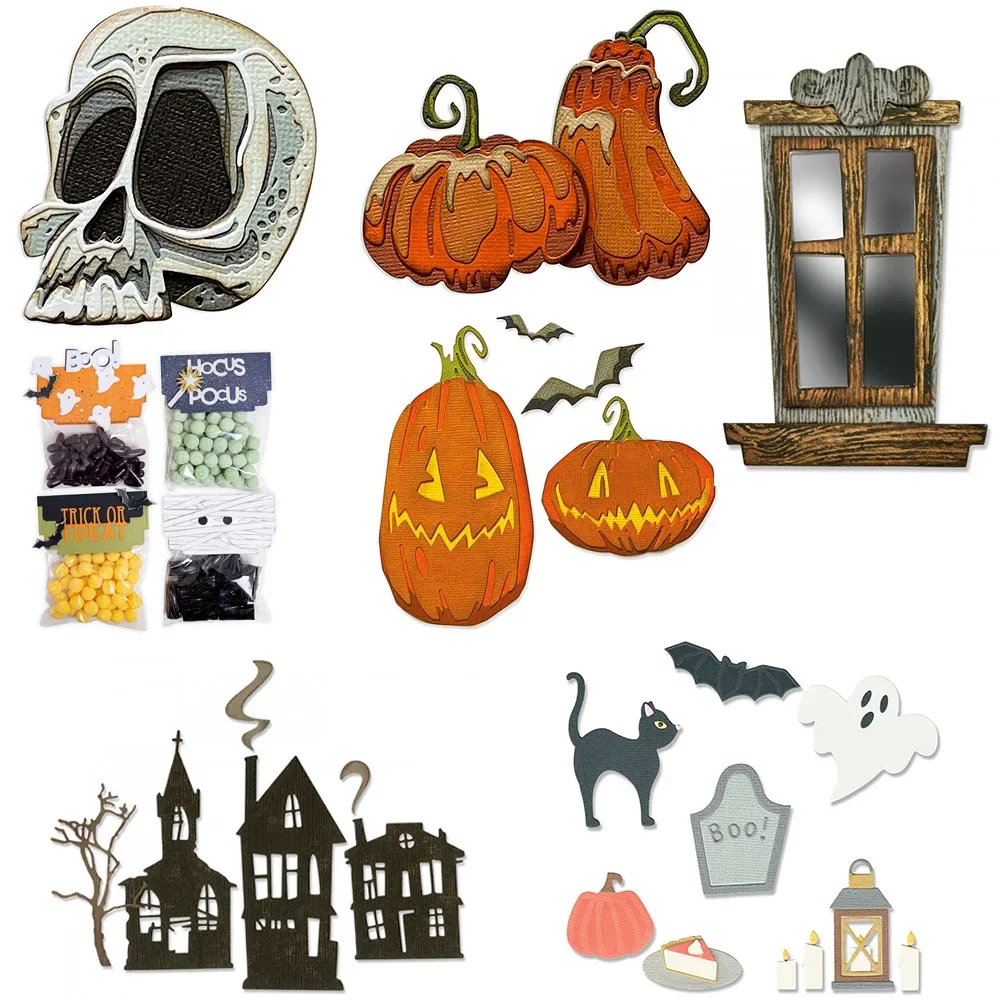 Halloween Schreckliches Skelett Metall Stanzformen Kürbis Geisterstadt Gestanztes Set für DIY Scrapbooking Album Dekorative Kartenherstellung