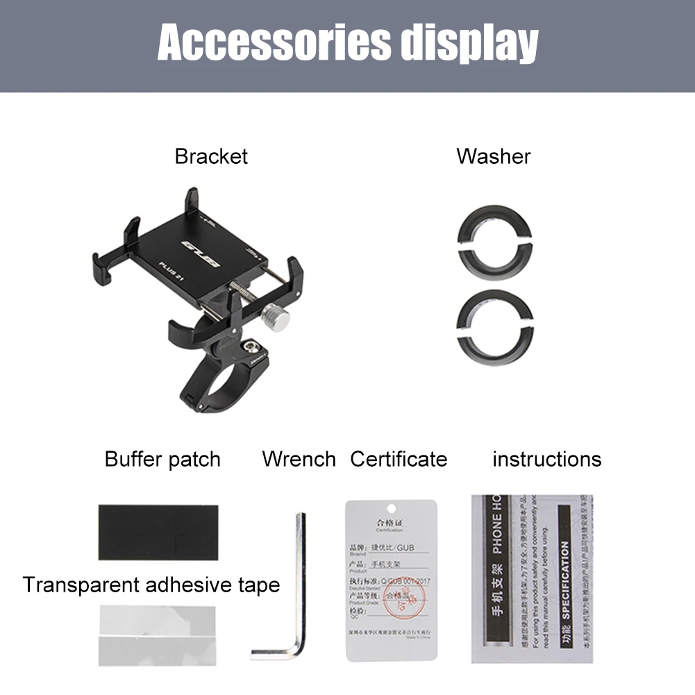 

GUB PLUS 21 Motorcycle Bike Phone Holder Aluminum Alloy Cell Phone Holder Bracket Rotatable Adjustable Anti-slip for 22.2-31.8mm