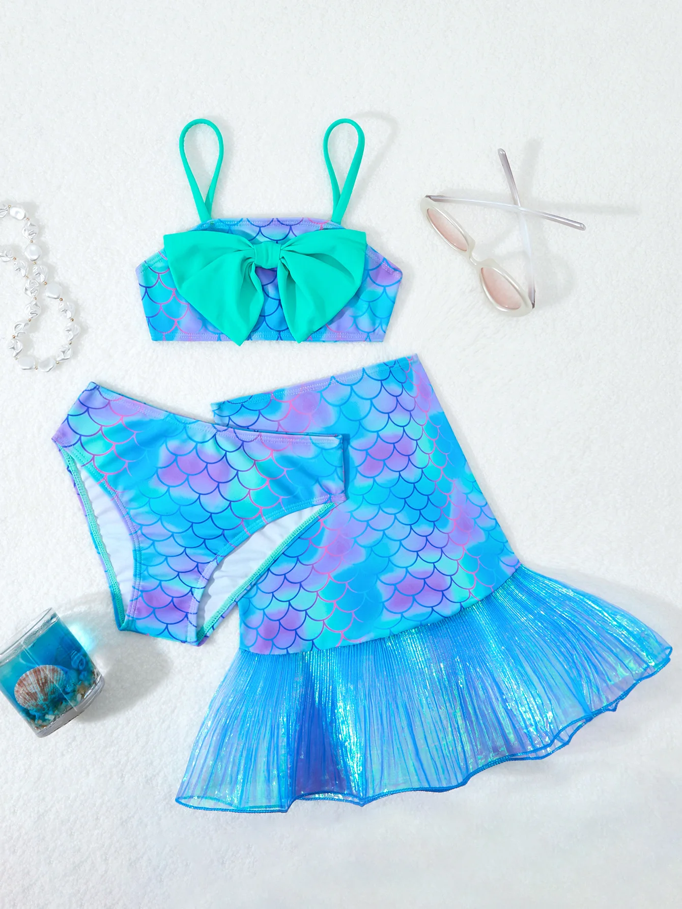 الفتيات 3 حزمة حورية البحر العصابة عالية الخصر بيكيني مع التنانير الاطفال ملابس السباحة 4-7 سنوات ملابس سباحة للأطفال 2025 طفل ثوب السباحة #1