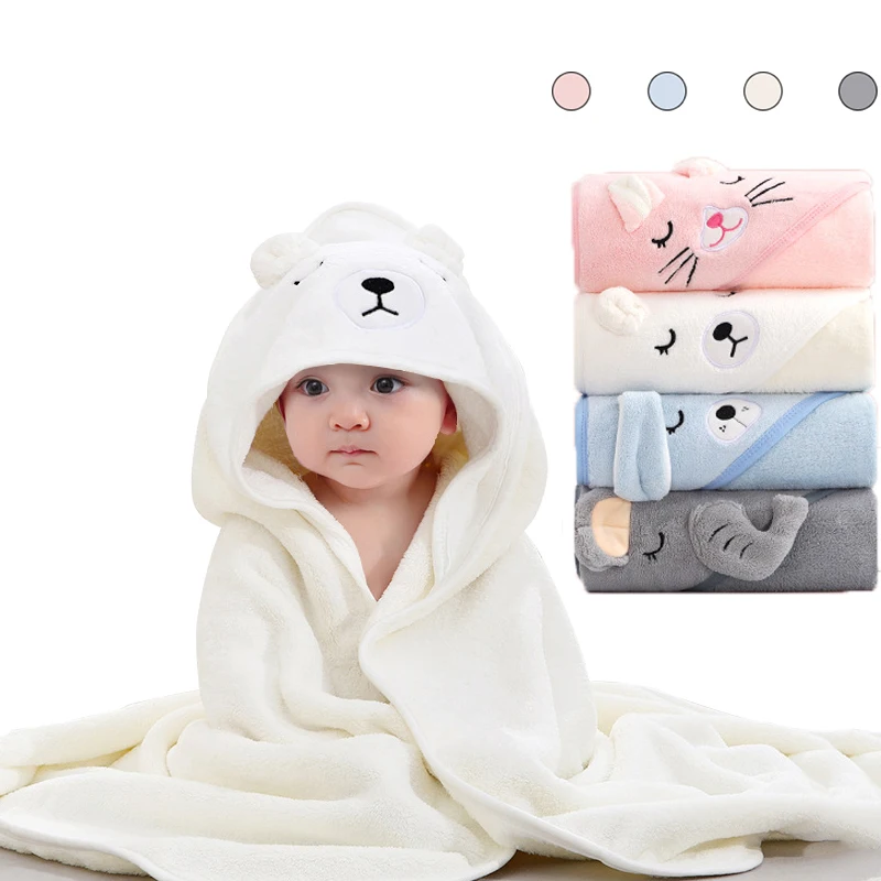 Baby Bathrobe Infant Bath Towel Boy Girl Blankets Swaddle With Hood Cartoon Coral Fleece Towel Blanket Newborn Kids Bedding