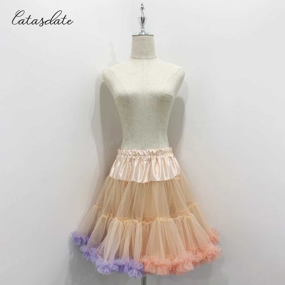 Catasdate Colorful Petticoat Women Elastic Puffy Tutu Skirt for Ballet Dress Fluffy Underskirt for Party with Tiered Layers