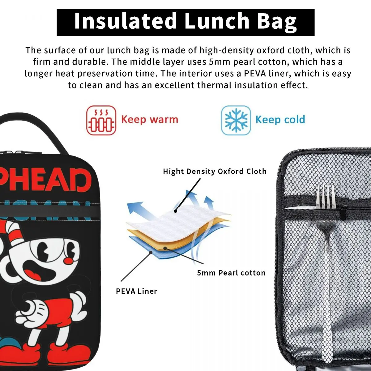 Custom Insulated Lunch Bags Cuphead & Mugman Retro Games Merch Food Box New Arrival Cooler Thermal Bento Box For Work