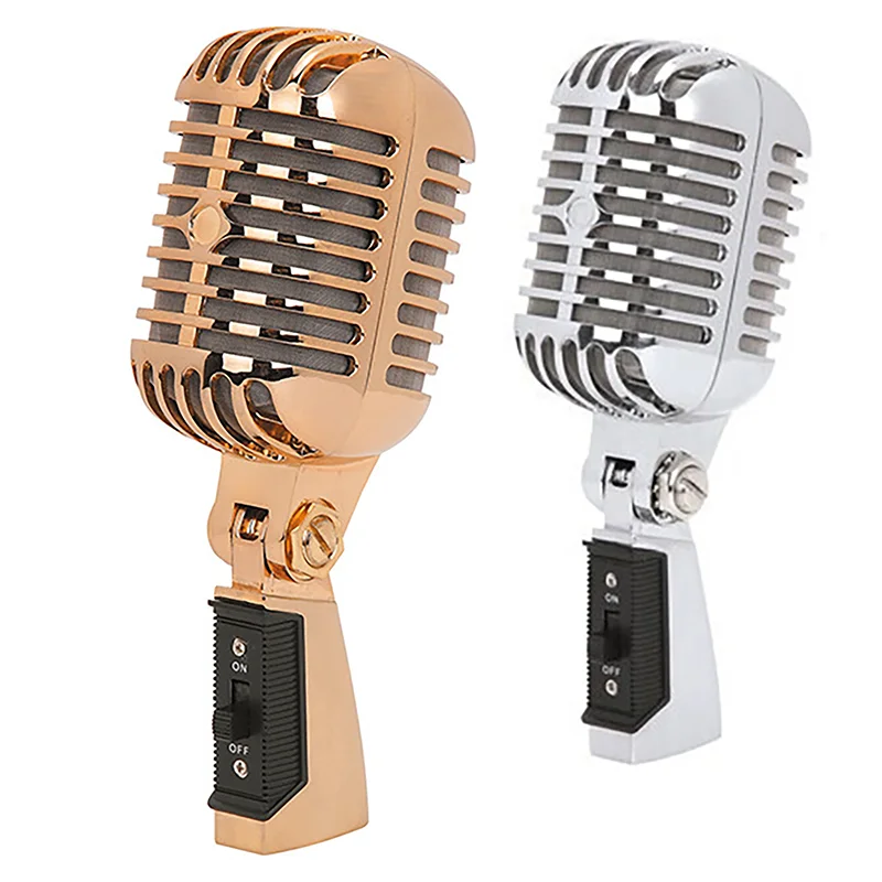 Audio Mic Retro Microphone Prop Vintage Mic Universal Stand Compatible Live HD Sound Karaoke Studio Recording Simulation Prop