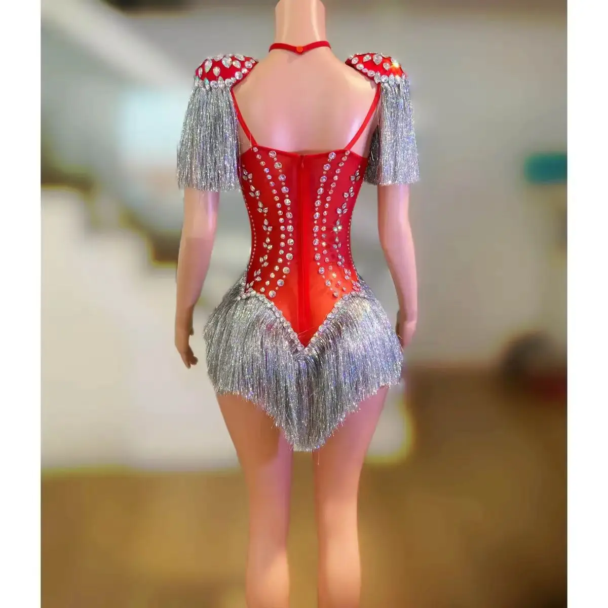 Sexy Full Diamond Colorful Tassel Slimming Short Skirt Nightclub DJ Bar Female Singer Dance Team Performance Costume Theme Show