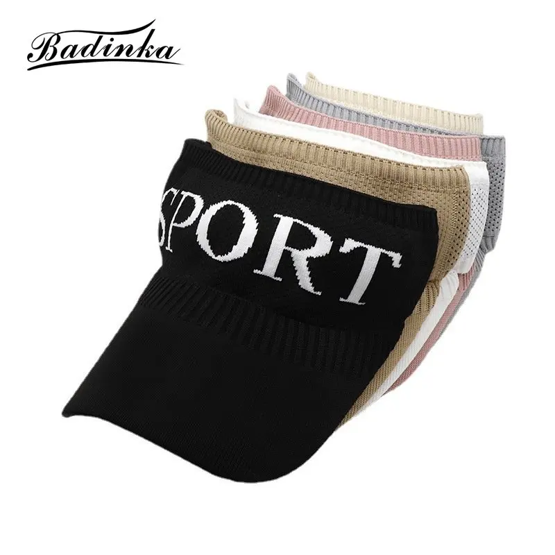 2023 New Summer Empty Top Black White Pink Knitted Sun Protection Hat Casquette Femme Beach Sun Visors for Women Men Sunhats