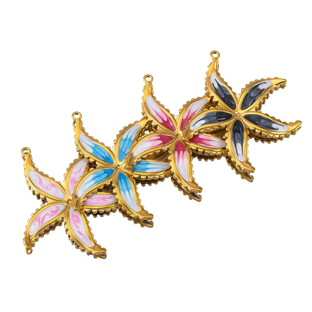 

2pcs Stainless Steel Enamel Summer Starfish Charm Flower Pendant For DIY High Quality Jewelry Making Necklace Accessories Crafts