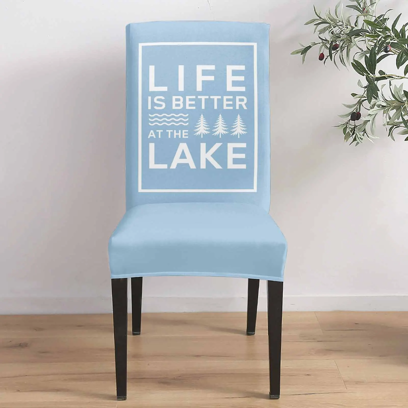 

Blue LIFE IS BETTER AT THE LAKE 4/6/8PCS Spandex Elastic Chair Case For Wedding Hotel Banquet Dining Room