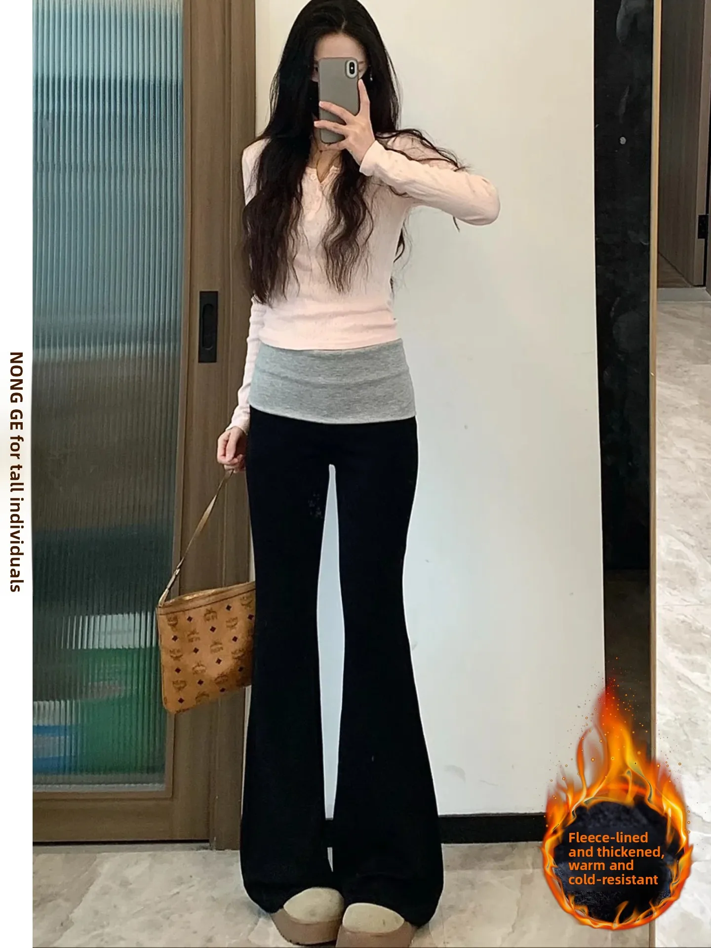 

plus Size American Sle Fce Lined Flared Casual Pants Women's Yoga Trousers Autumn Winter New Warm High Waist Cotton Blend