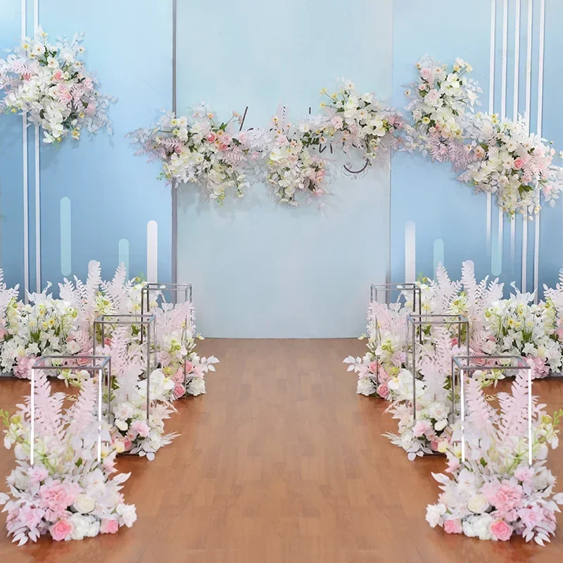 Cherry Pink Wedding Arrangement Artificial Flower For Wedding Decoration Road Leading Flower Ball Photo Props Hanging Flower Row