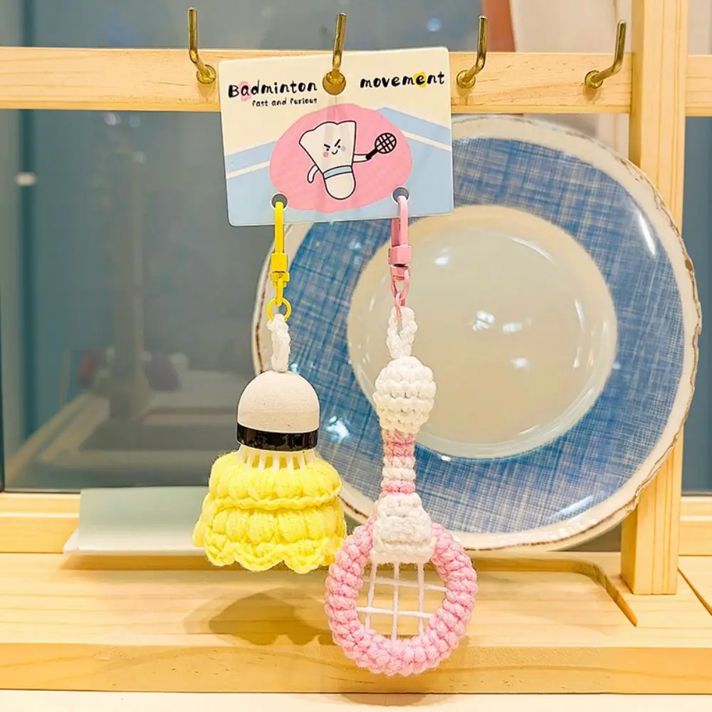 Mini Shuttlecock Knitted Badminton Keychain Battledore Funny Badminton Racket Bag Pendant Creative Keyring Earphone Case