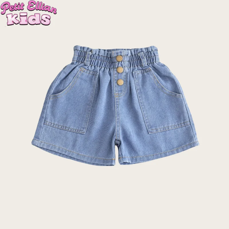 3 - 9 Y Kids Girls Cotton Denim Shorts - Stylish and Comfortable Summer Wear with Elastic Waist and Trendy Designs for Children
