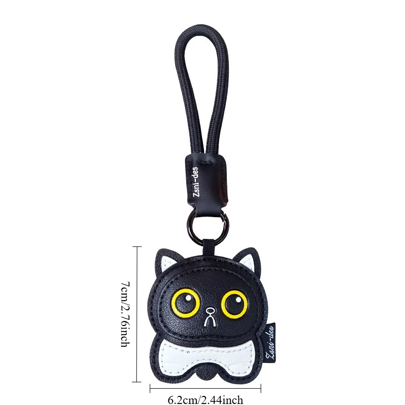 Trendy Leather Car Keychain For Pets - Black Brown White Cute Cat Design Backpack Charm, Luxury Keyring Pendant Gift For Animal