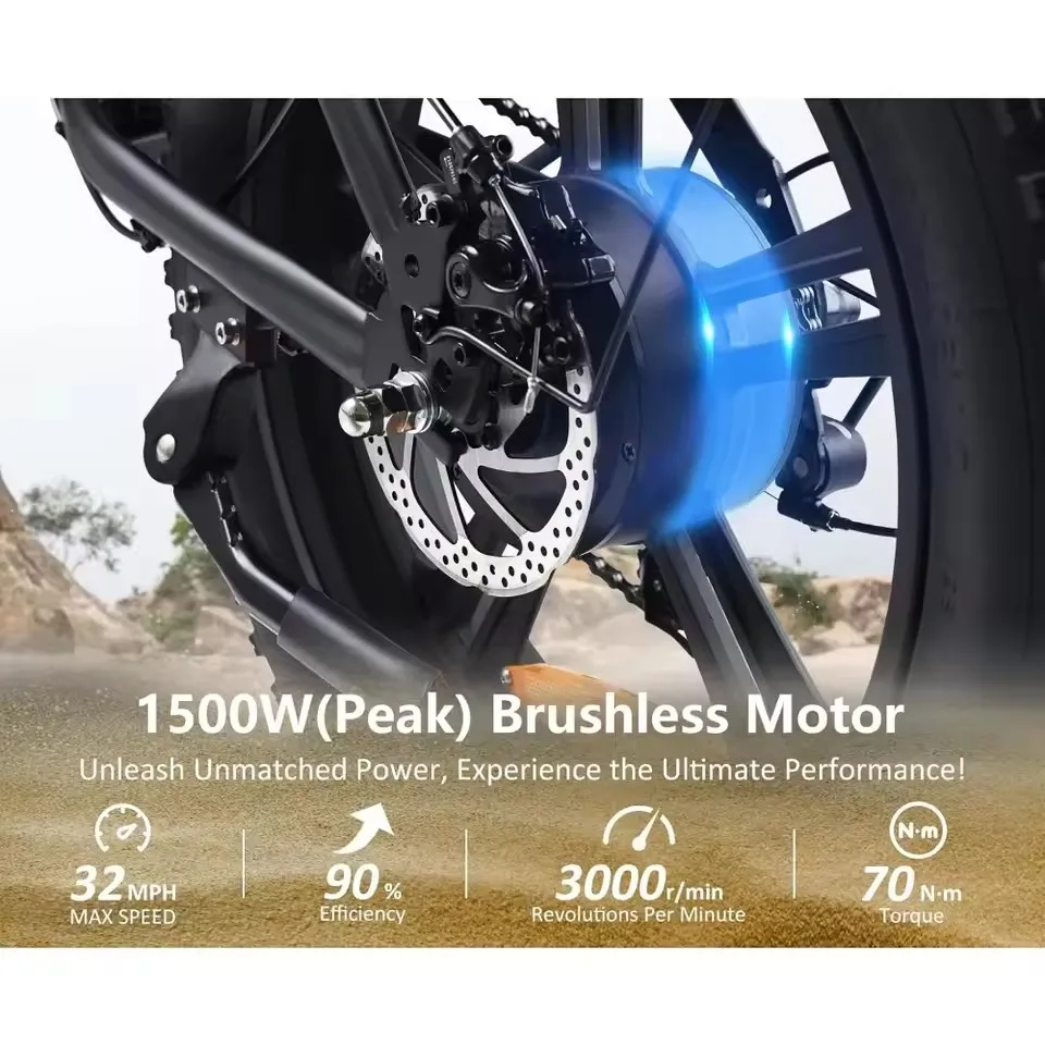 1500W Moped Style Electric Bike 48V 18Ah Removable Battery 32MPH Top Speed All Terrain Fat Tire Adult eBikes