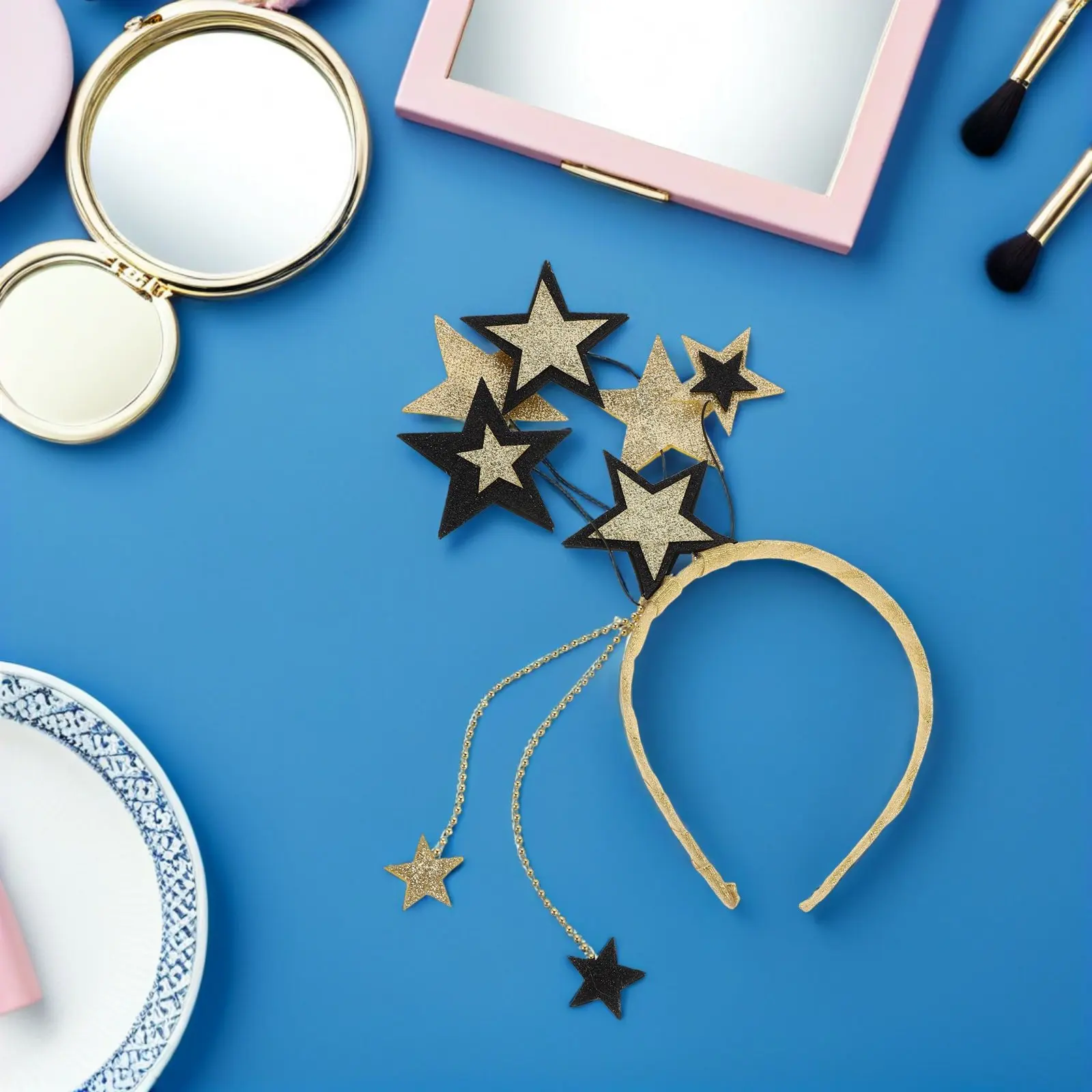 

2pcs Fashion Glitter Star Headband Shiny Sequin Hair Hoop For Birthday New Year Party Holiday Accessories Five-Pointed