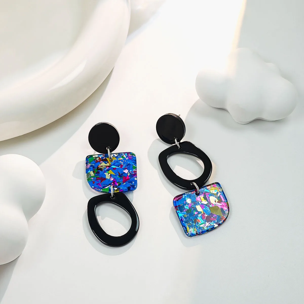 Irregular Geometric Hanging Modern Trend Earrings Women\'s Chic Ornament Charming Colorful Sequin Long Asymmestry Acrylic Earring
