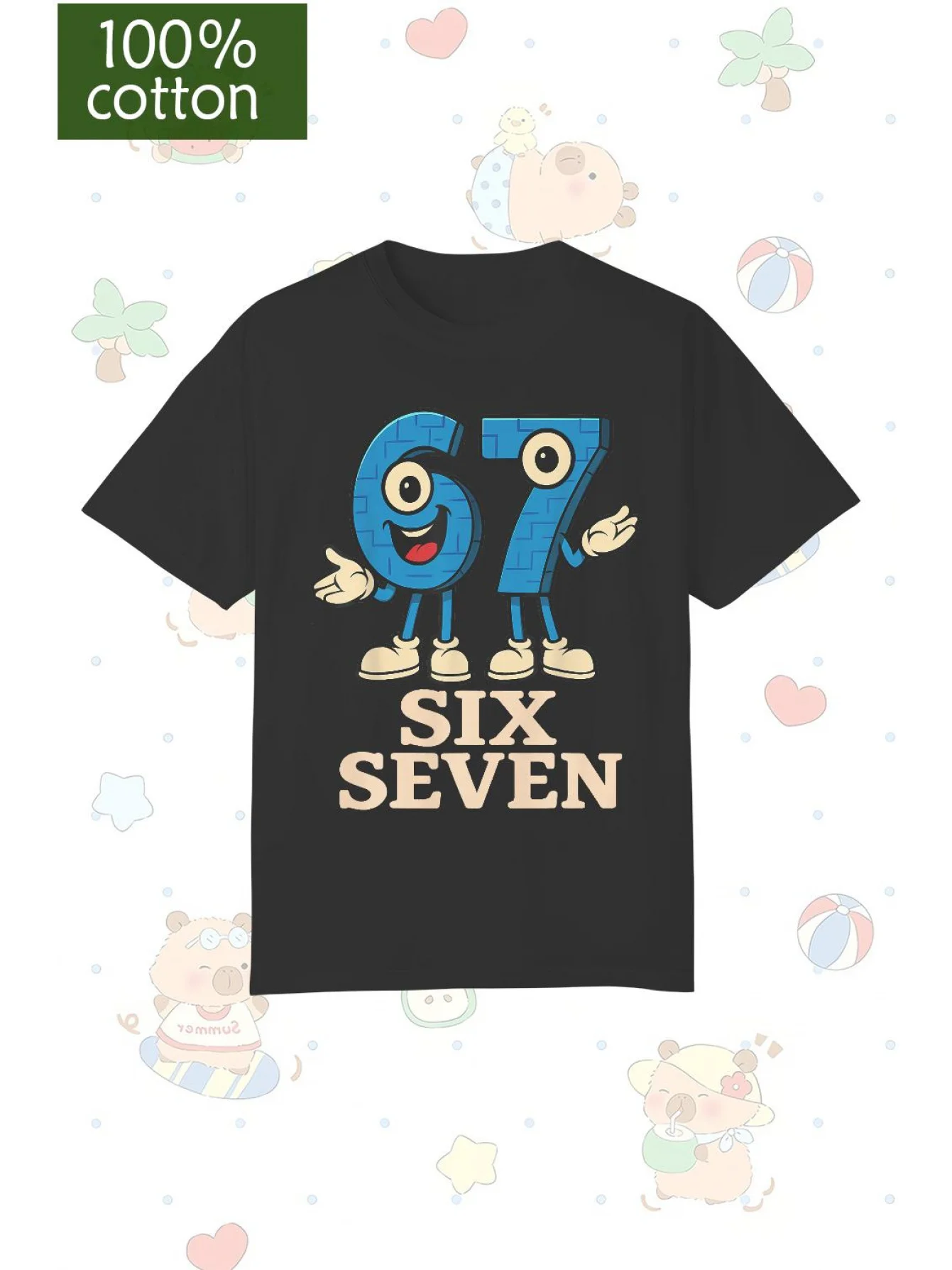 67 ستة سبعة 6-7 - مضحك الإيطالية Brainrot الاطفال الألعاب ميمي تي شيرت للرجال النساء 100% القطن تي شيرت قصيرة الأكمام بلايز 0925-1