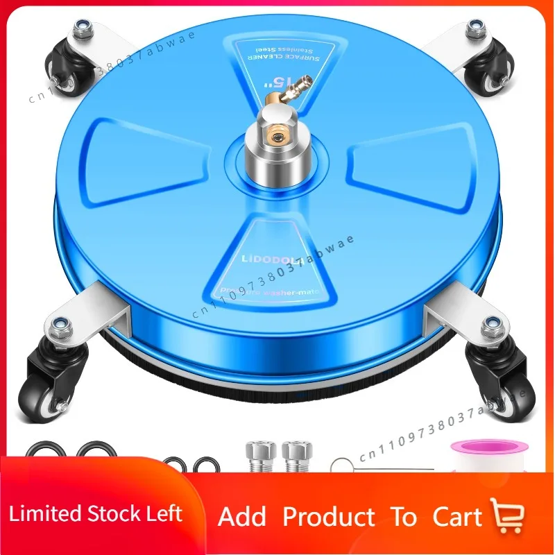 15" Stainless Steel Pressure Washer Surface Cleaner with 4 Wheels  for Concrete, Driveway, Patio, Sidewalk, Deck and Driveways