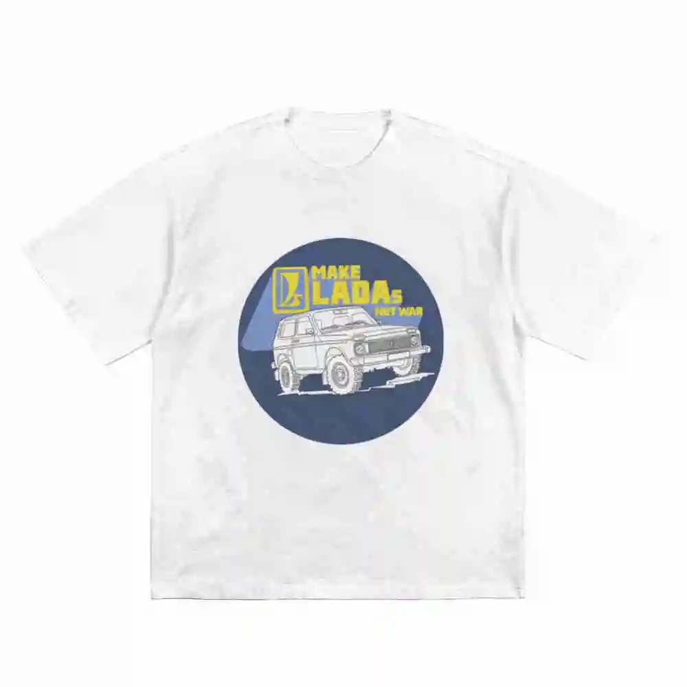 Make Ladas Not War Blue Anti Sticker Classic Decal Lada Niva Short Sleeve Tee 100% Cotton T-Shirt