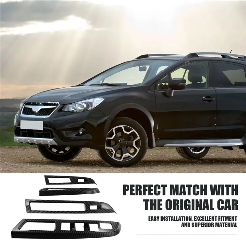 AU65-Bright Carbon Fiber Window Lift Panel Switch Cover Trim For Subaru XV 2012-2014 LHD