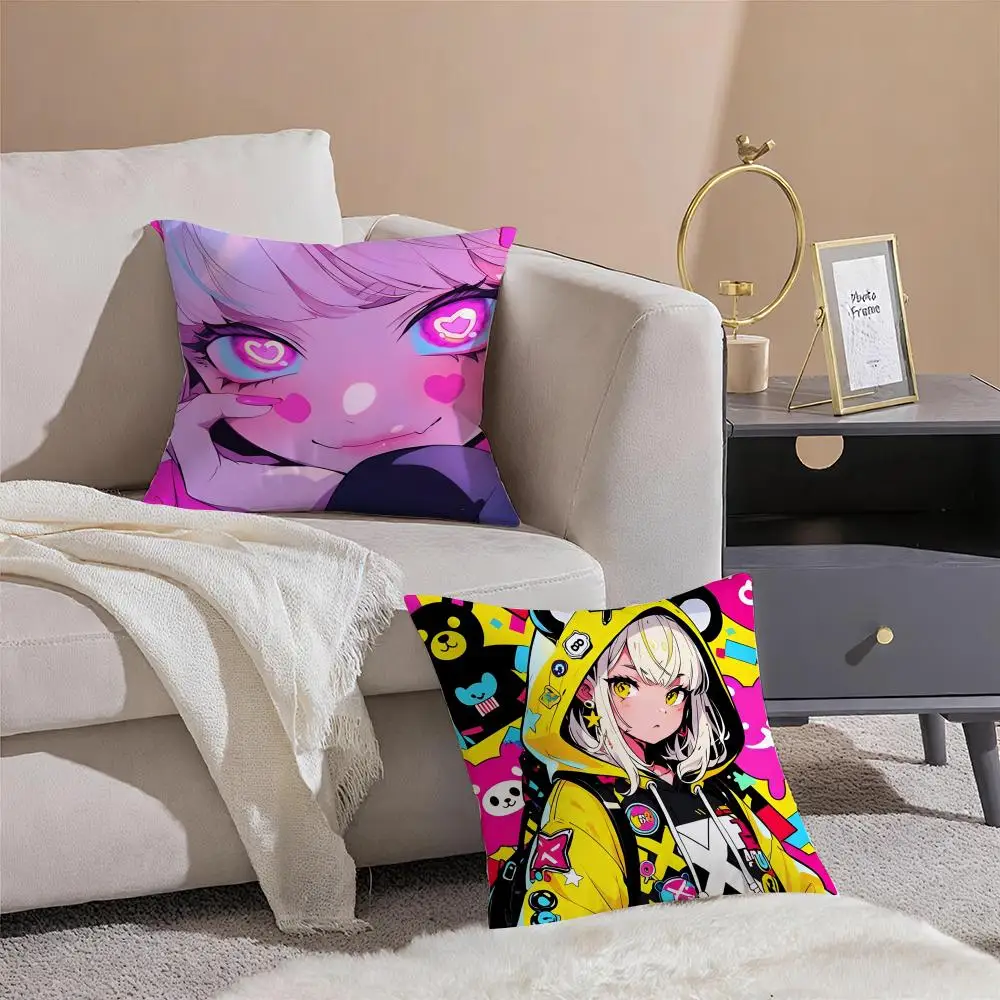 Cool Futuristic Stylish Art C-Cyberpunk Girl Cushion Cover Pillowcase Short Plush Invisible zipper Room Sofa Cushion Cover