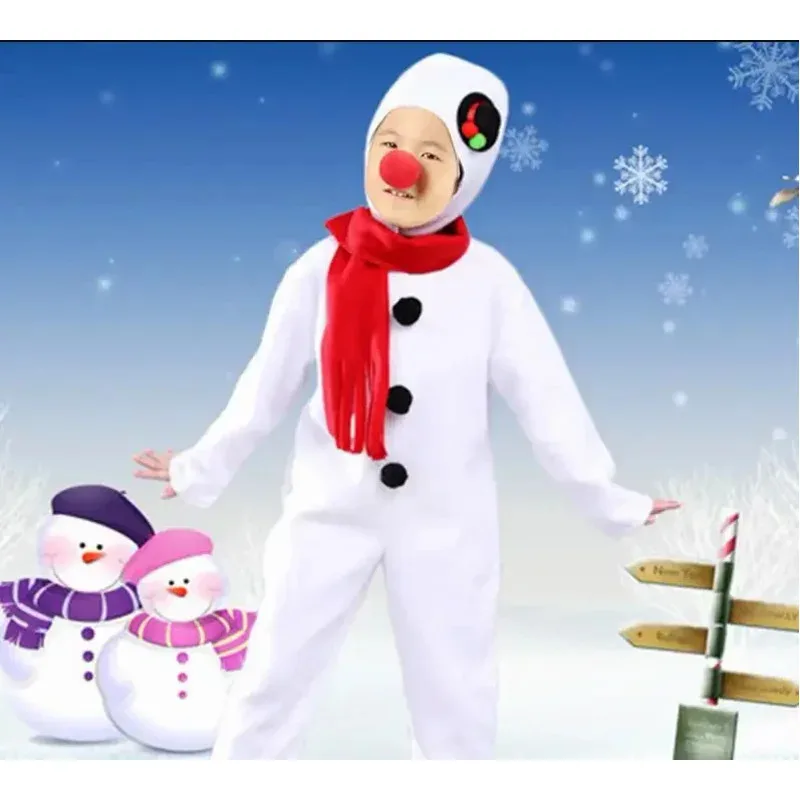 

1set/lot children Snowman Jumpsuit Cosplay Costume Boy's White Christmas Costume kid performance snowman costume (good)