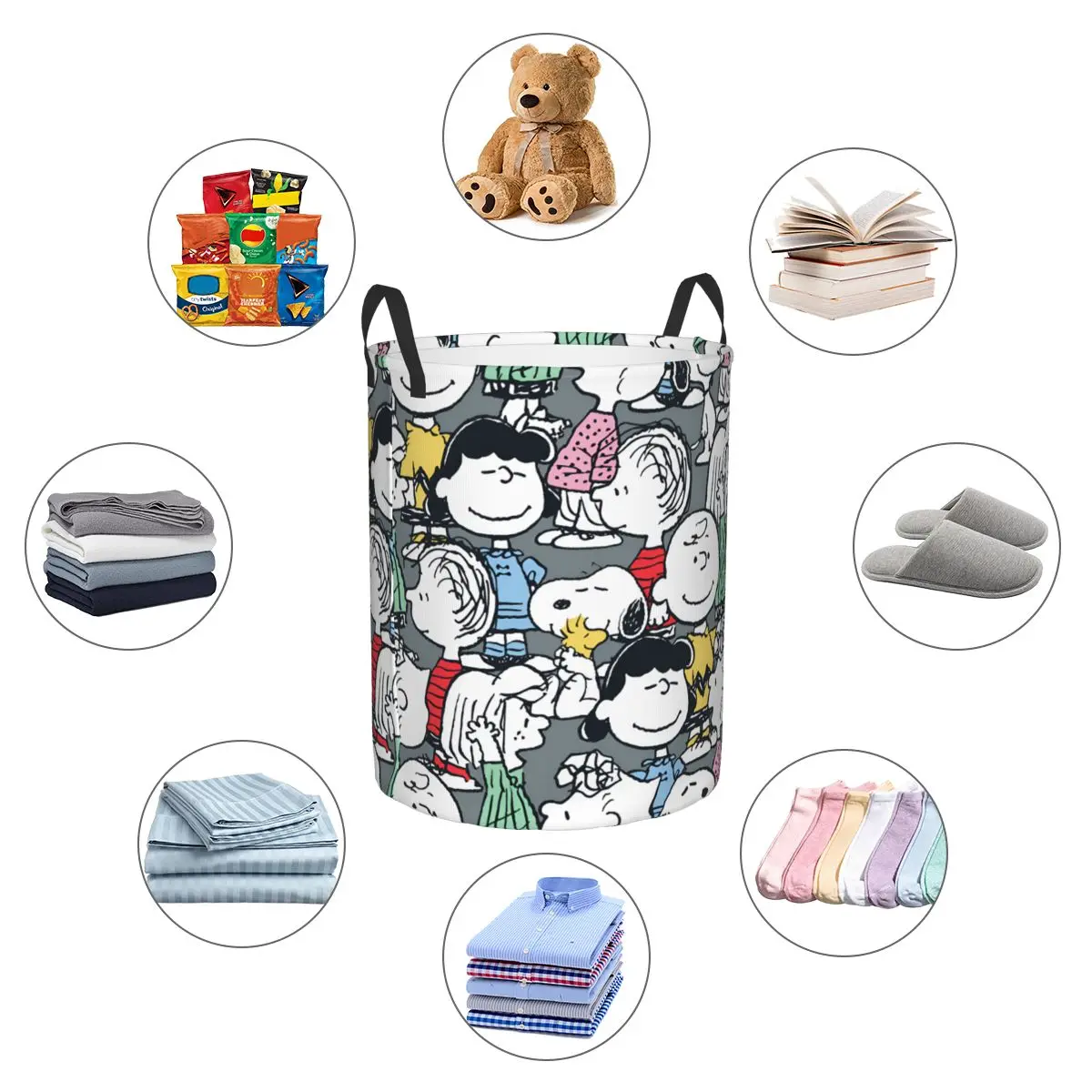 Custom S-snoopies Anime Laundry Basket Collapsible Dog Cartoon Toy Clothes Hamper Storage Bin for view 5