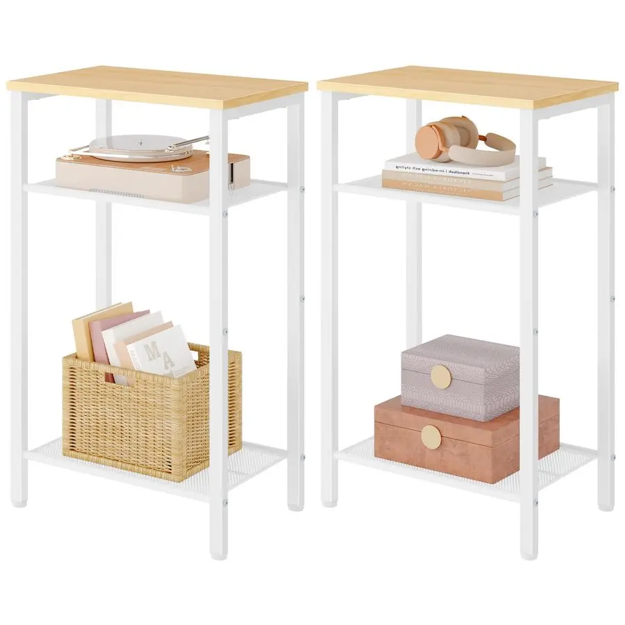 

2Set 3 Tier End Table, Telephone Table Set of 2, Tall Side Table with Storage Set of 2, Small Nightstand for Small Spaces, Metal