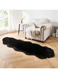 1 faux fur black large wave floor mat for bathroom, bedroom, living room, bay window, carpet, home decoration