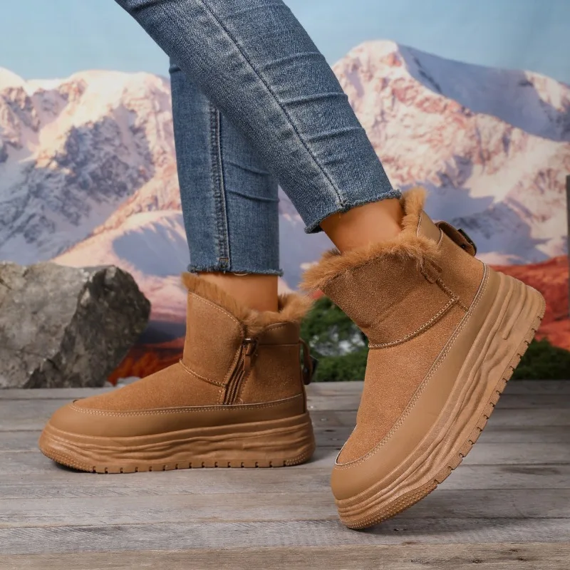Snow Boots Winter 2025 New Platform Versatile Booties Fleece Thickened Cotton Shoes