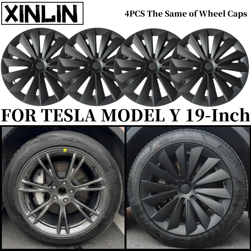 

4 шт. колпаки на колеса для Tesla Model Y 2018-2024, автомобильная замена, 19-дюймовая колпачок ступицы, полная крышка обода, аксессуары