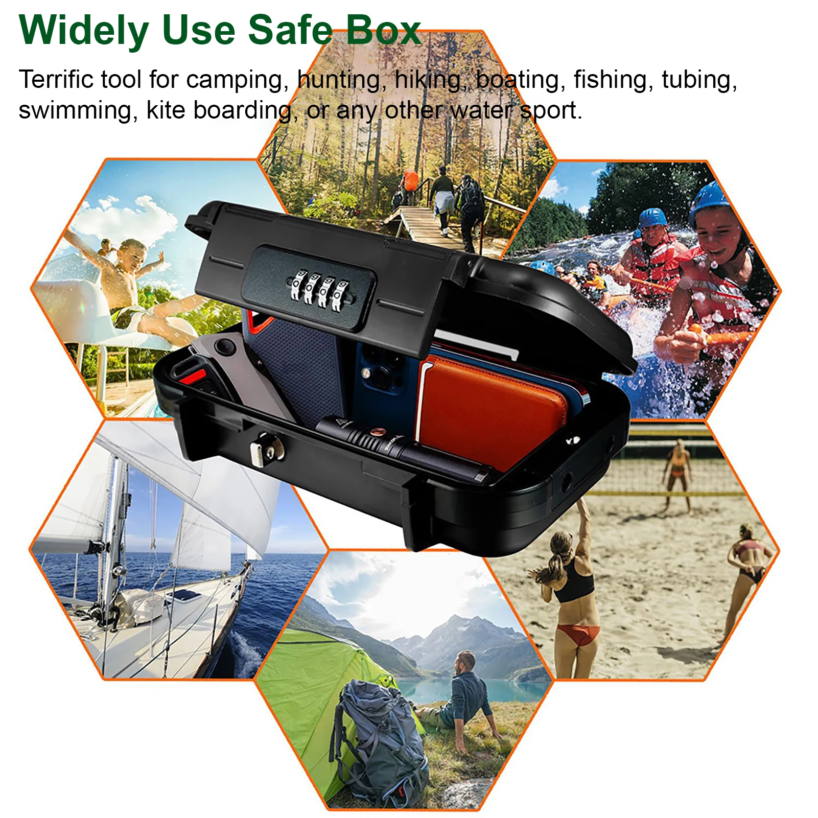 Portable Safe Box Large Capacity Security Lock Box Code Waterproof Key Lock Boxes with Removable Cable Handle for Travel Camping