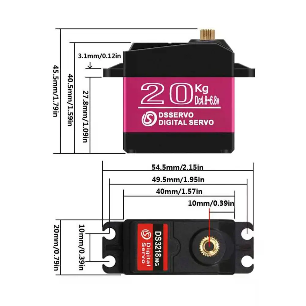 20kg.cm Servo digitale Full Metal Gear impermeabile ad alta coppia RC Servo sterzo per 1:8 1:10 1:12 RC Car RDS3218 braccio robotico