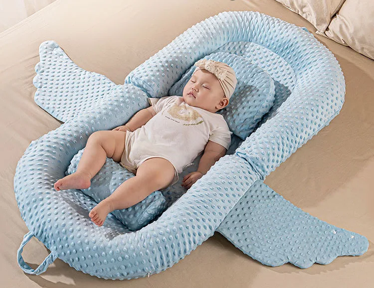 Minky dots Angel Wing wrap Foldable portable cotton baby nest lounger with pillow nest for newborn to 12m co-sleeping