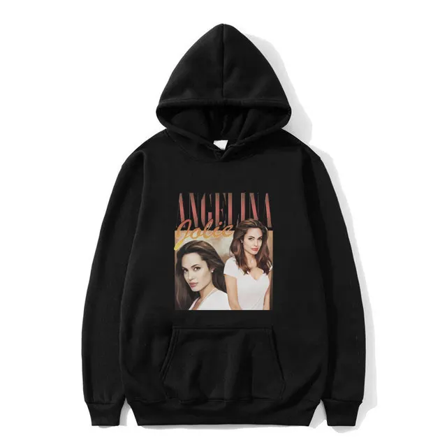 

Angelina Jolie Graphic Hoodie Men Women's Hip Hop Oversized Sweatshirt Male 90s Vintage Hoodies Unisex Casual Cotton Pullover