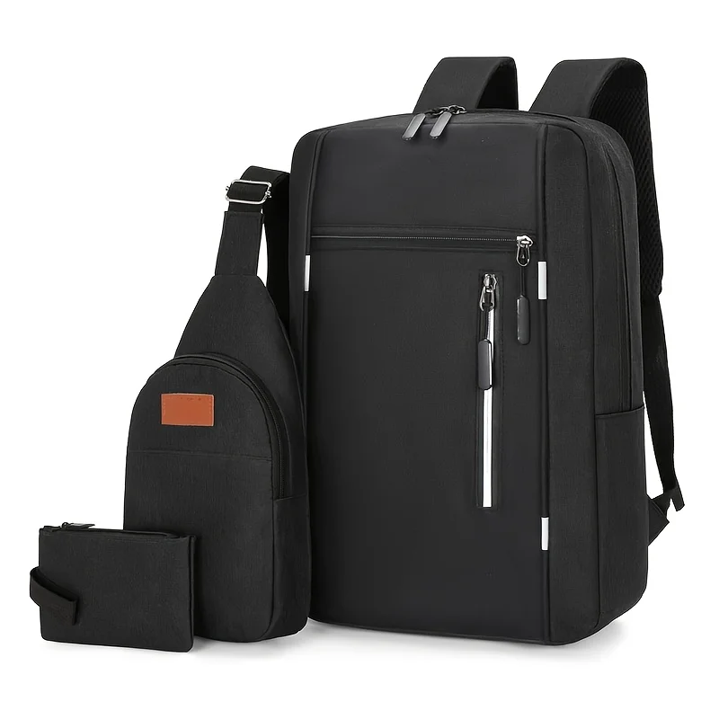 Conjunto de 3 Peças: Bolsa para Laptop (Nylon Multicamadas, Faixas Reflexivas, Ajustável) Alça larga respirável, boné grande.) Bolsa de Peito e Carteira