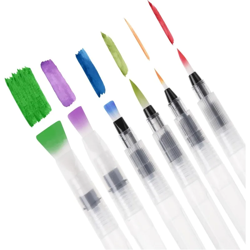 6pcs Watercolor Brush Pens Set Refillable Water Color Pens Nylon Tip Fill with Water To Blend, or Add Your Favorite Ink or Dye