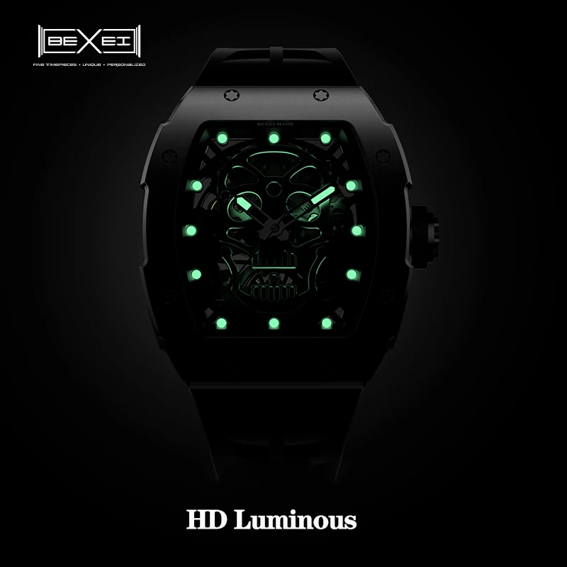 BEXEI 9801 Limited edition Skull shape dial series Automatic mechanical  movement watch for men Luminous Sapphire business watch