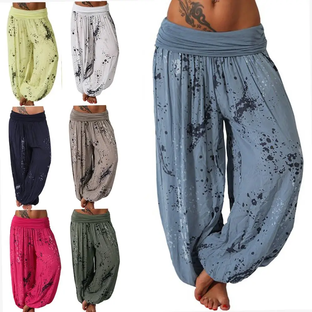 عادية مطبوعة بنطال ذو قصة أرجل واسعة المرأة فضفاضة تناسب الشارع Sle طويل مستقيم أنبوب بنطلون l الخصر القطن الصيف Faion #1
