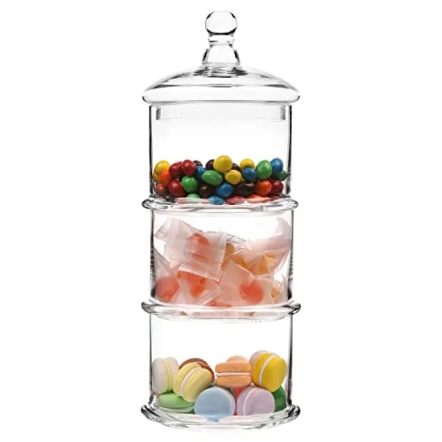 

16 Inch Modern 3 Tier Glass Stacking Apothecary Jars with Lid Round Glass Display Candy and Cookie Containers 16 inch Tall