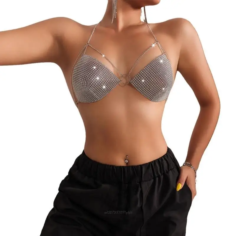 X5XA Top corto senza schienale con scollo all'americana e gioielli per il corpo, reggiseno con da donna