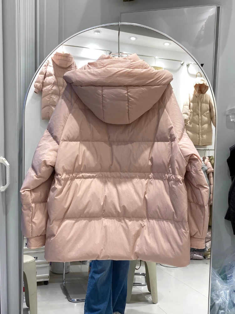 Chaqueta acolchada corta para mujer, abrigo informal holgado de talla grande para otoño e invierno, prendas de vestir cálidas y gruesas con capucha, abrigo de plumón de pato blanco, novedad de 2025