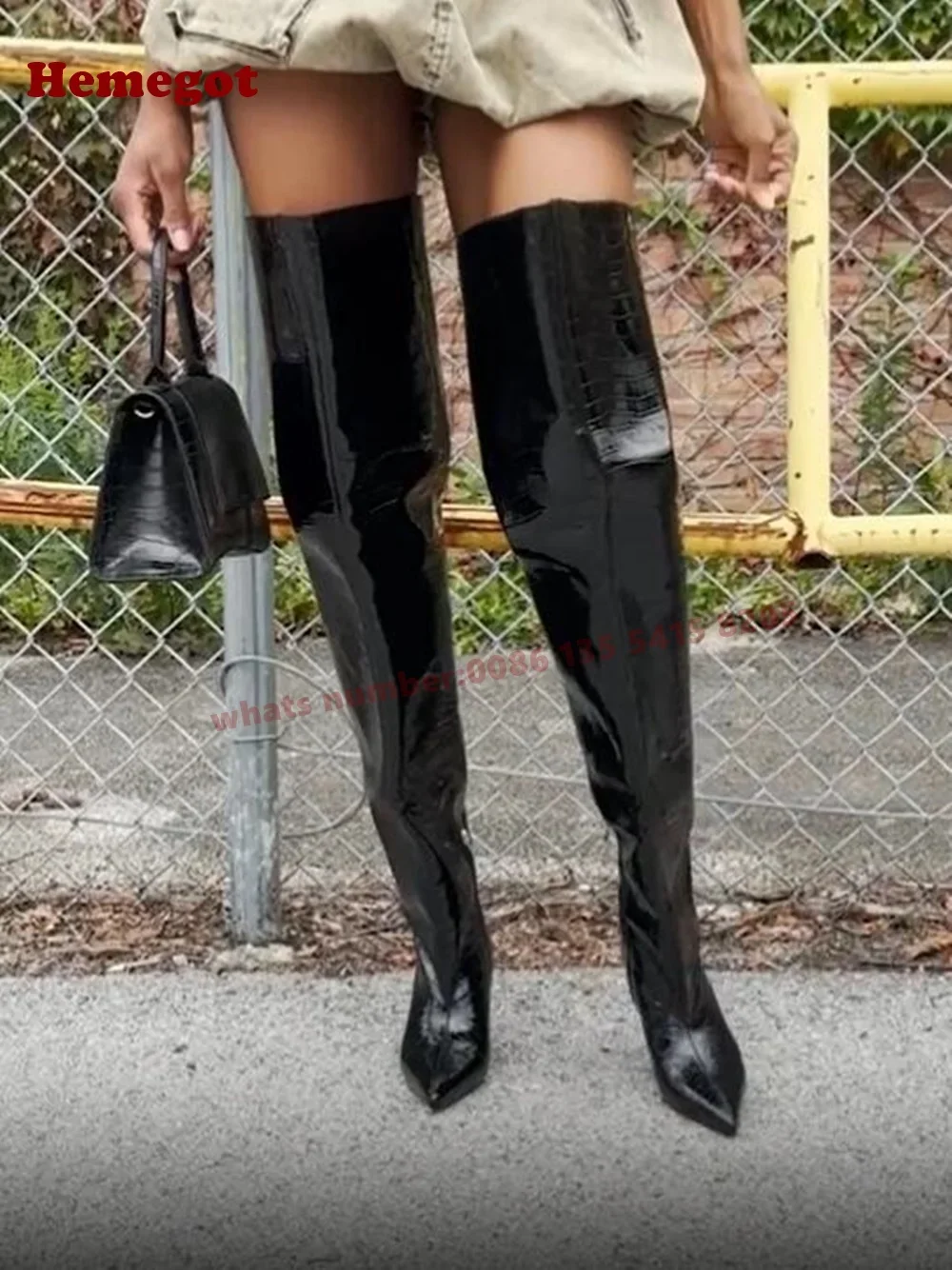 Pointy Toe Over The Knee Women's Boots Croc-Pattern Kitten Heels Long Boots 2026 New Luxury Black Side Zipper Winter Shoes Sexy