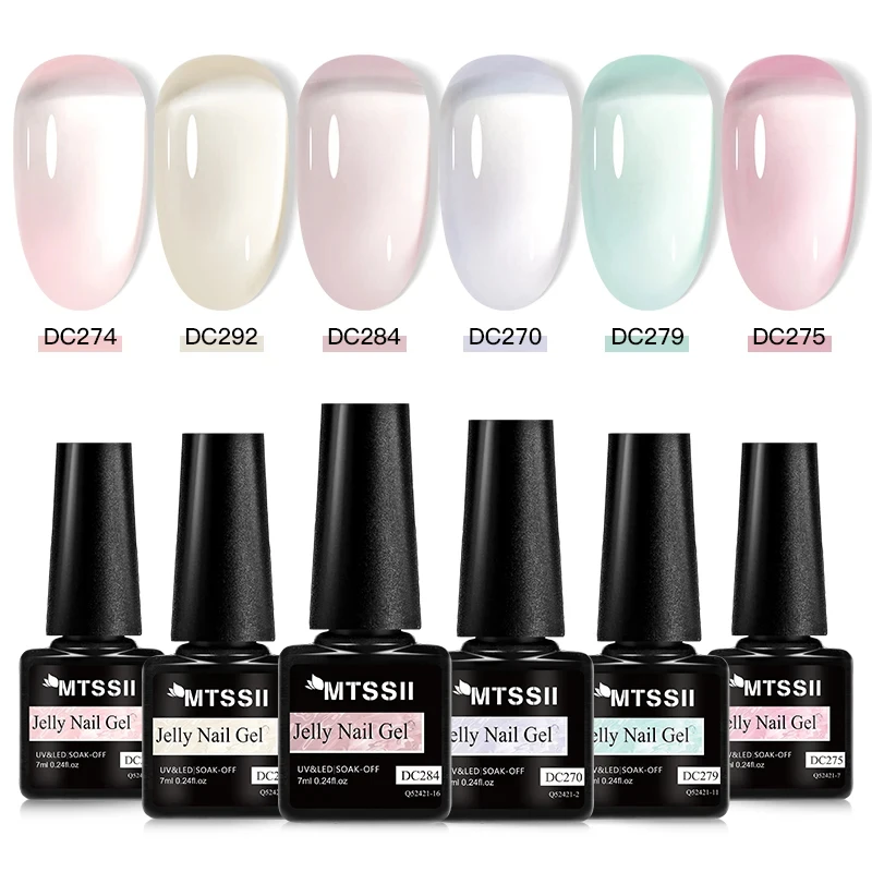 6PCS Jelly Gel Nail Polish Set Transparent Multi Color Pink Green Black Blue UV LED Soak Off Nail Art Manicure Kit