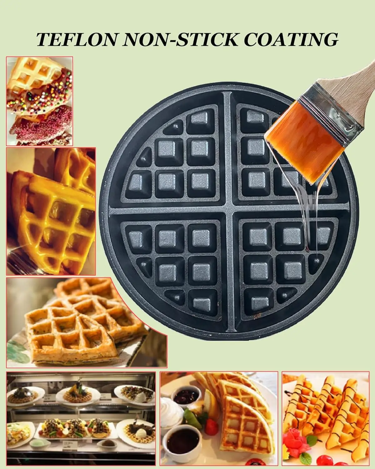Macchina per la colazione con waffle rotante rotondo da 7" con rivestimento antiaderente, macchina per waffle in acciaio inossidabile per snack bar, dessert Sho