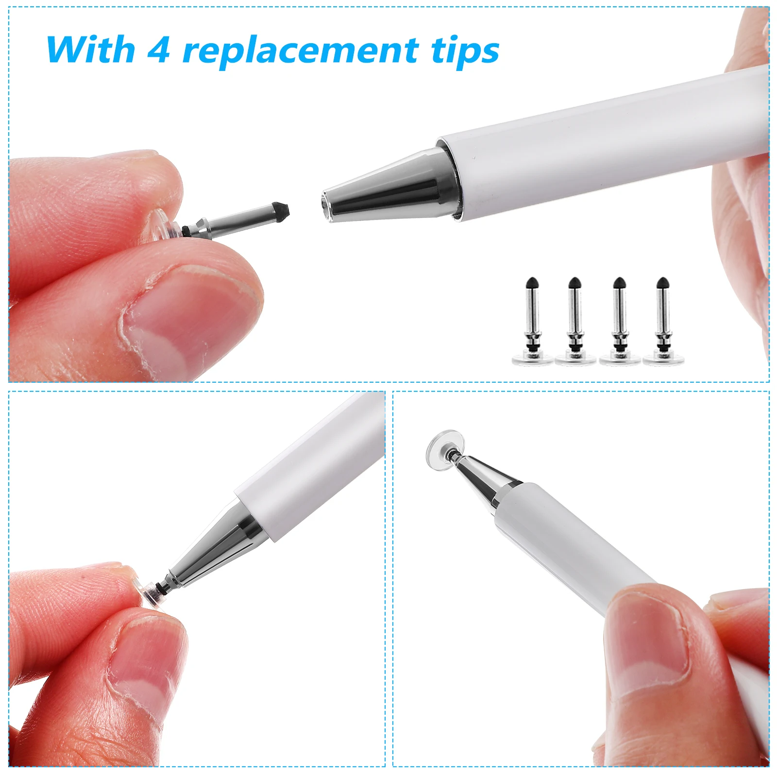 

1 Pearl White Tablet Touch Screen Pen 4 Replacement Tips Capacitive Devices Stylus Pens Mobile Phone Education Machine