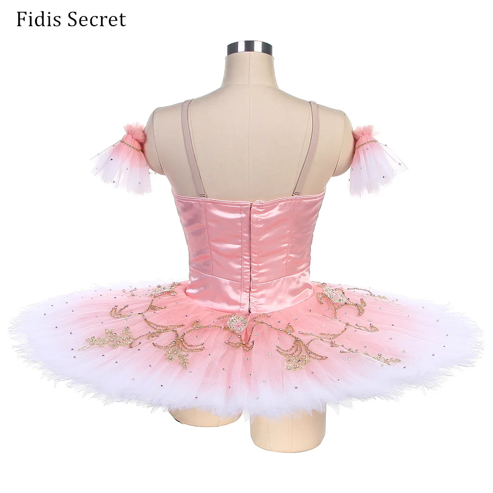 Women Ombre Pink Pancake Tutu Costumes,Sugar Plum Fairy Classic Ballet Dance Performance Dress,Ballerina Professional Stage Wear